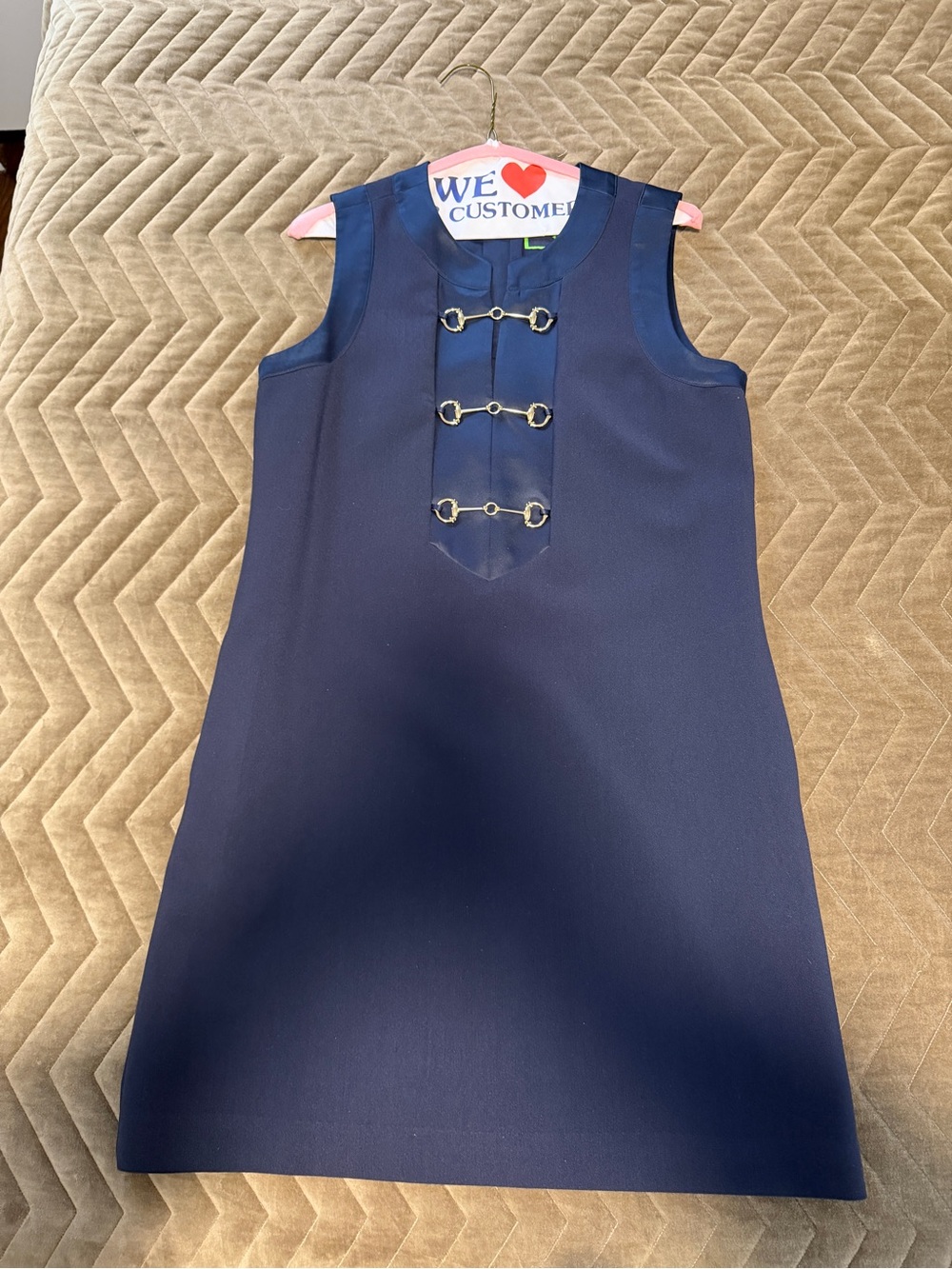 C. Wonder Navy Sleeveless Shift Dress with Gold Hardware